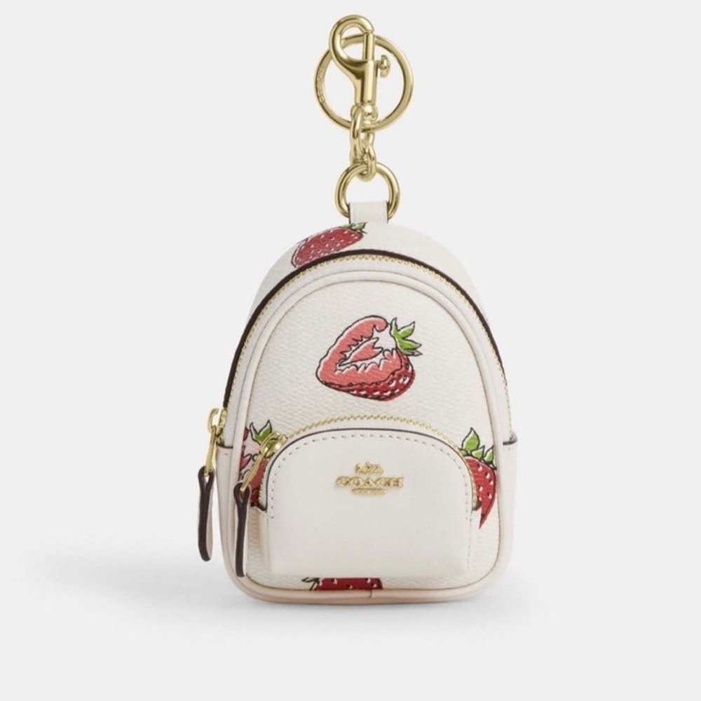 Coach White Strawberry Mini Backpack Bag Charm